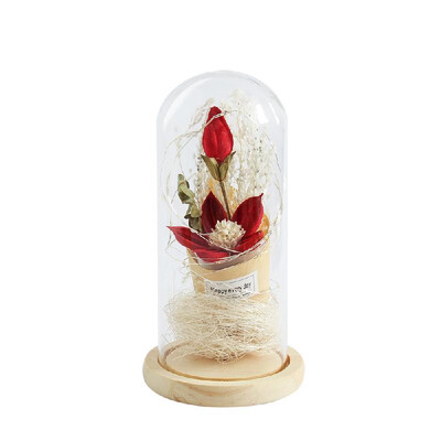 

Fake Flowers Festival Gift Romantic Simulation Lily Glass Cover LED Micro Landscape Wedding Home Decor