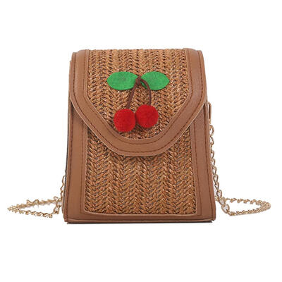 

Straw Weaving Cherry Shoulder Messenger Handbags Women Chain Crossbody Bags