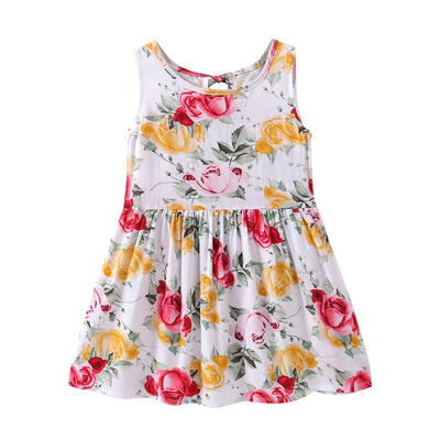 

Girls Sleeveless Dresses Cute Floral Pineapple Print Knee-length Clothing
