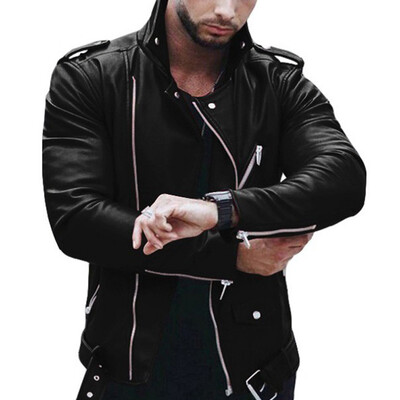 

Mature Mens Short Coat Lapel Long Sleeve Zipper PU Leather Biker Loose Jacket