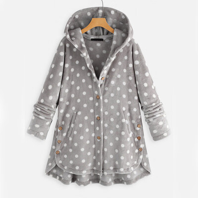 

Womens Ladies Hooded Long Sleeve Polka Dot Casual Warm Coat Jacket Plus Size