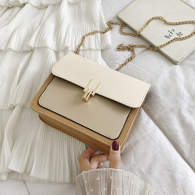 

2019 new Sen temperament contrast color small square bag female fashion casual chain Messenger bag simple wild shoulder bag