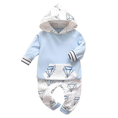 

2pcsset Fashion Baby Boys Girls Diamond Print HoodieCotton Trousers Suit