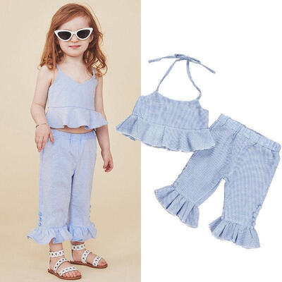 

AU Toddler Kids Baby Girl Summer Stripe Ruffle Tops Flared Pants Outfits Clothes
