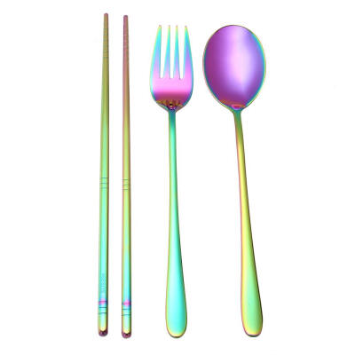 

4pcs Portable Stainless Steel Tableware Set Spoon Fork Chopsticks Gifts