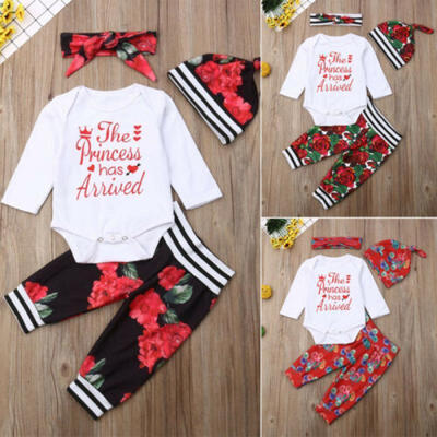 

UK Toddler Kid Baby Girls Tops Romper Flower Pants Headband Outfits Clothes Set