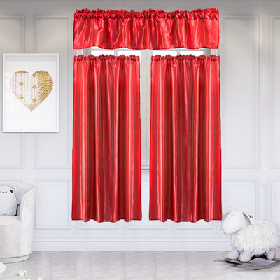 

Toponeto 3Pcs Pure Color Kitchen Home Curtain With Swag Tier Window Curtain Set