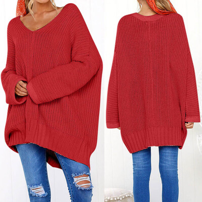 

〖Follure〗Fashion Women Casual Solid Long Sleeve Jumper V-Neck Lazy Loose Sweater Blouse
