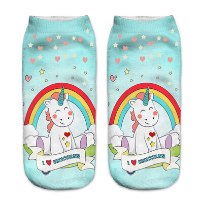 

1 Pair Women Low Cut Ankle Socks Funny Unicorn 3D Printing Socks Cotton Hosiery Printed Socks