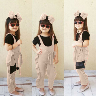 

Toddler Kids Baby Girls Sleeveless Solid Print Frill Romper Jumpsuit Clothes