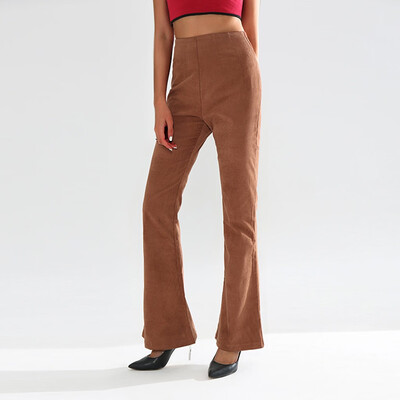 Tailored Women Corduroy Skinny Flare Retro High Waist Bell Bottom Stretch Pants Trousers