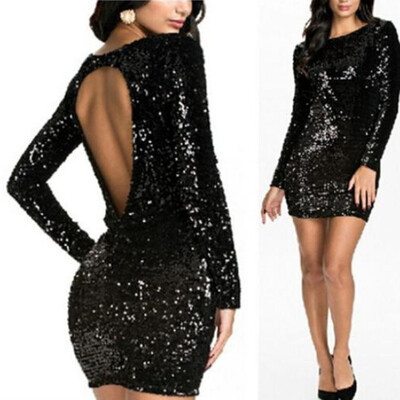 

〖Follure〗Womens Sparkle Glitzy Glam Sequin Long Sleeve Flapper Party Club Dress
