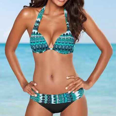 

Roseonmyhand Women Swimwear Beachwear Printed Patchwork 2 Pieces Bikini Swimsuit Bathing Suit