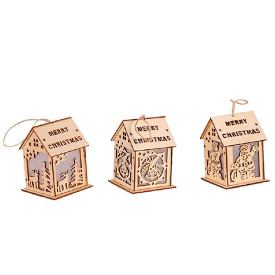 

Christmas Luminous Wooden House Pendant Santa Small-Bell Elk Colored LED Lighting Cabin Widgets Christmas Decoration
