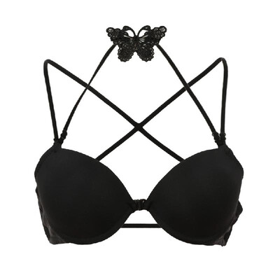 

New Fashion Women Bra Front Closure Underwire Halter Butterfly Crochet Lace Cross Over Strap Sexy Underwear