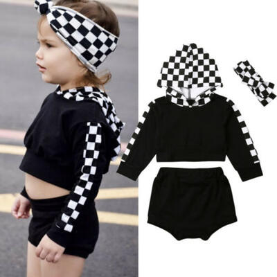 

US Boutique Kid Baby Girl Plaids Hooded Vest Tops Shorts Pants Clothes Tracksuit
