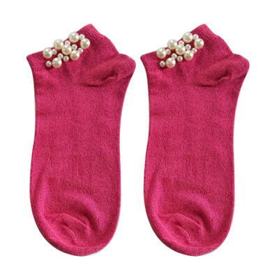 

Fashion Shimmers Faux Pearl Beading Breathable Cotton Women Elastic Short Socks