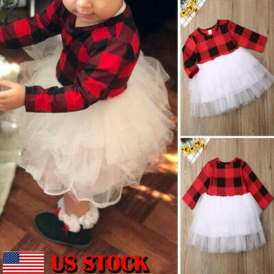 

US Christmas Toddler Baby Girl Princess Clothes Dress Plaid Xmas Party Dresses