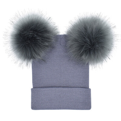 

Tailored Women Winter Warm Crochet Knit Double Faux Fur Pom Pom Beanie Hat Cap