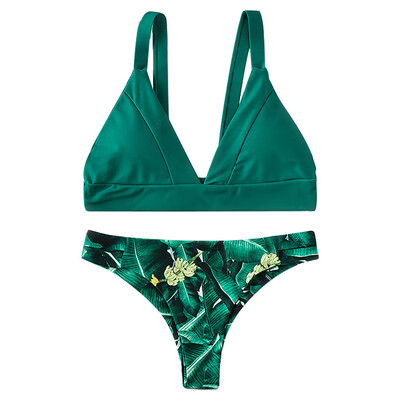 

Roseonmyhand Women Sexy Leaves Print Bikini Push-Up Pad Swimwear Bathing Beachwear Set