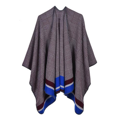 

Women Poncho Cardigan Sweater Contrast Color Striped Cashmere Capes Shawl Scarf Outerwear