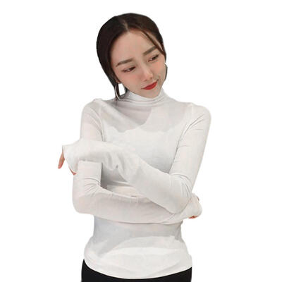 

Long Sleeve Slim Fit T-shirt Women Solid Color High Neck Bottoming Tops
