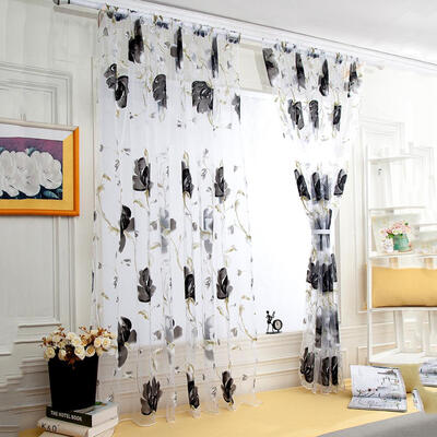 

Big Flower Tulle Blackout Curtains Window Screening Drape for Bedroom Decor