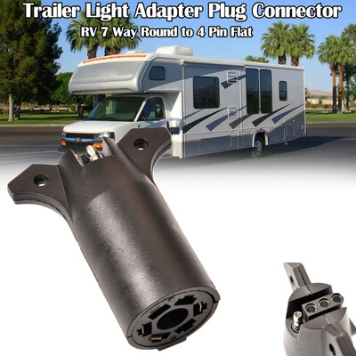 

Tailored RV 7 Way Round to 4 Pin Flat Trailer Light Adapter Plug Connector Boat Black NEW