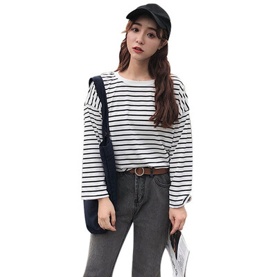 

Womens Casual O Neck Long T Shirt Striped Long Sleeve t shirt Summer Loose T-Shirt Ladies Tee Tops