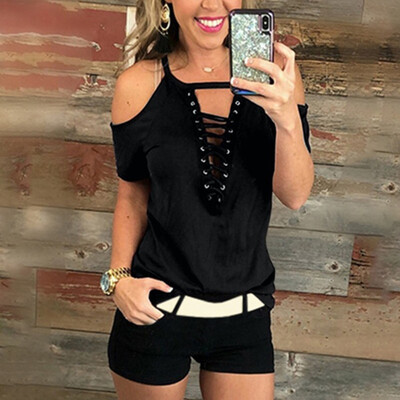 

Nomeni Women Summer Short Sleeve Fashion Casual Off Shoulder Solid Tops T-Shirt