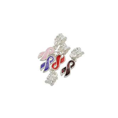 

Alloy European Dangle Beads with Enamel Silver Color Awareness Ribbon MixedColor Size about 28mm long hole 5mm