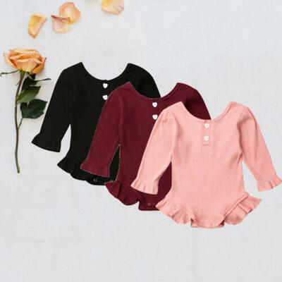 

US Newborn Baby Girl Clothes Knitted Ruffle Romper Bodysuit Overall Outfit 0-18M