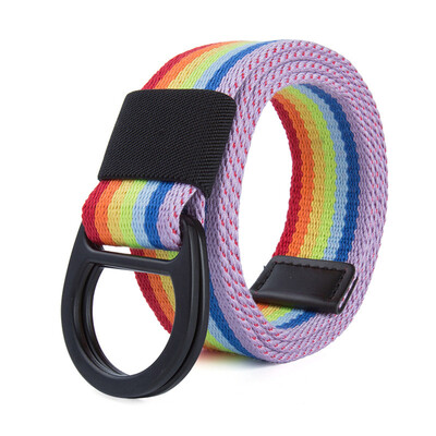 

Trend new stripe color Unisex belt Double ring buckle canvas Men belt fashion casual youth student belt