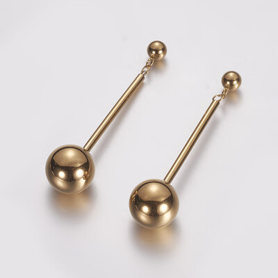 

304 Stainless Steel Dangle Stud Earrings Round Golden 50mmPin 08mm