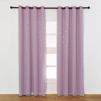 

Blackout Curtains Star Shape Hollow Double Layer Cloth Yarn Combination Thermal Insulating Room Darkening Curtains 39"X98"