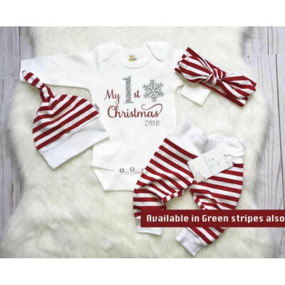 

My First Christmas Infant Baby Boys Girls Romper Tops Pants Kids Outfits Clothes