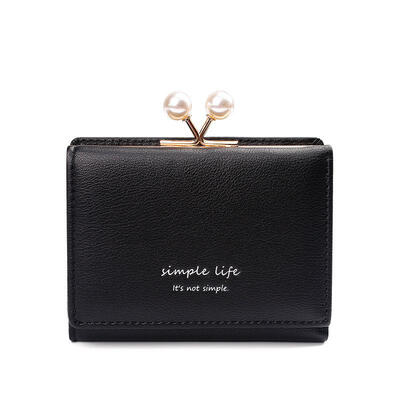 

2019 Leather Mini Wallet Ladies Short Three Fold PU Wallet Pearl Adorn Coin Purse Multifunction Card Holders For Student
