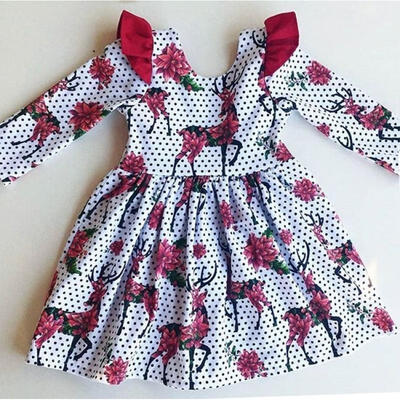 

Flowers Deer Toddler Baby Girl Princess Dress Kids Flower Tutu Party Wedding Dress