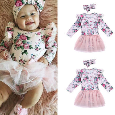 

USA Newborn Infant Baby Girl Floral Lace Tulle Romper Jumpsuit 2Pcs Set Outfits