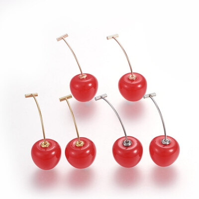 

304 Stainless Steel Ear Studs with Resin Cherry Mixed Color 4243x17mm