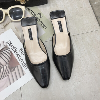 

Ins Port Wind Womens Shoes Super Fire Small Square Head Mueller Slippers Baotou Coarse-heeled Square Head Middle-heeled Lazy Sand