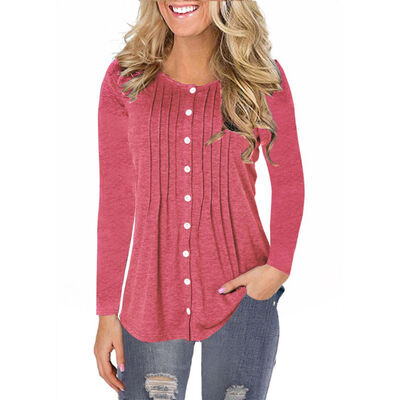 

Women Autumn Fashion Concise Casual All-match Solid Color Button Decor Long Sleeve T-shirts