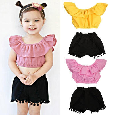 

Toddler Kids Girls Outfit Crop Top T-shirtShort Pants Summer Clothes Outfit Set
