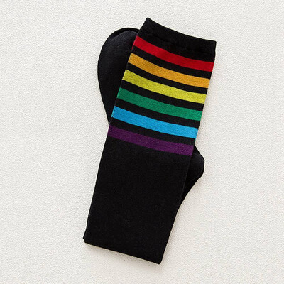 

1Pair Soft CottonThigh High Socks Over Knee Rainbow Stripe Girls Football Socks
