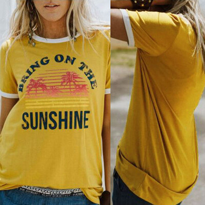 

Starmoon Womens Casual O-Neck Short Sleeve Letters Printed Loose Pullover Top Blouse