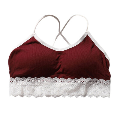 

New Simple Solid Color Cross Sling Bottom Lace Stitching Beauty Back No Steel Ring Wrapped Chest