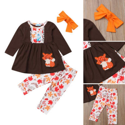 

Toddler Kids Baby Girls Fox Tops Dress Flower Pants Leggings Outfits Clothes USA