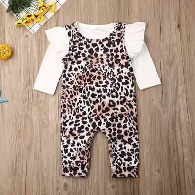 

Toddler Baby Girls Autumn Clothes Tops Leopard Romper Pants Outfit Set Tracksuit