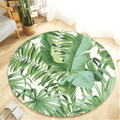 

Toponeto Tropical Plant leaves Pattern Round Flannel Bathroom Kitchen Carpet 80cm
