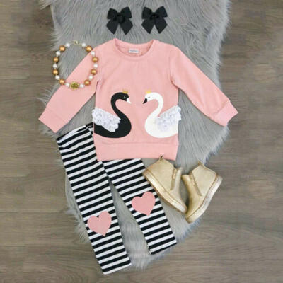 

UKSTOCK Kid Baby Girl Sweatshirt Clothes T-shirt Top Striped Leggings Outfit Set